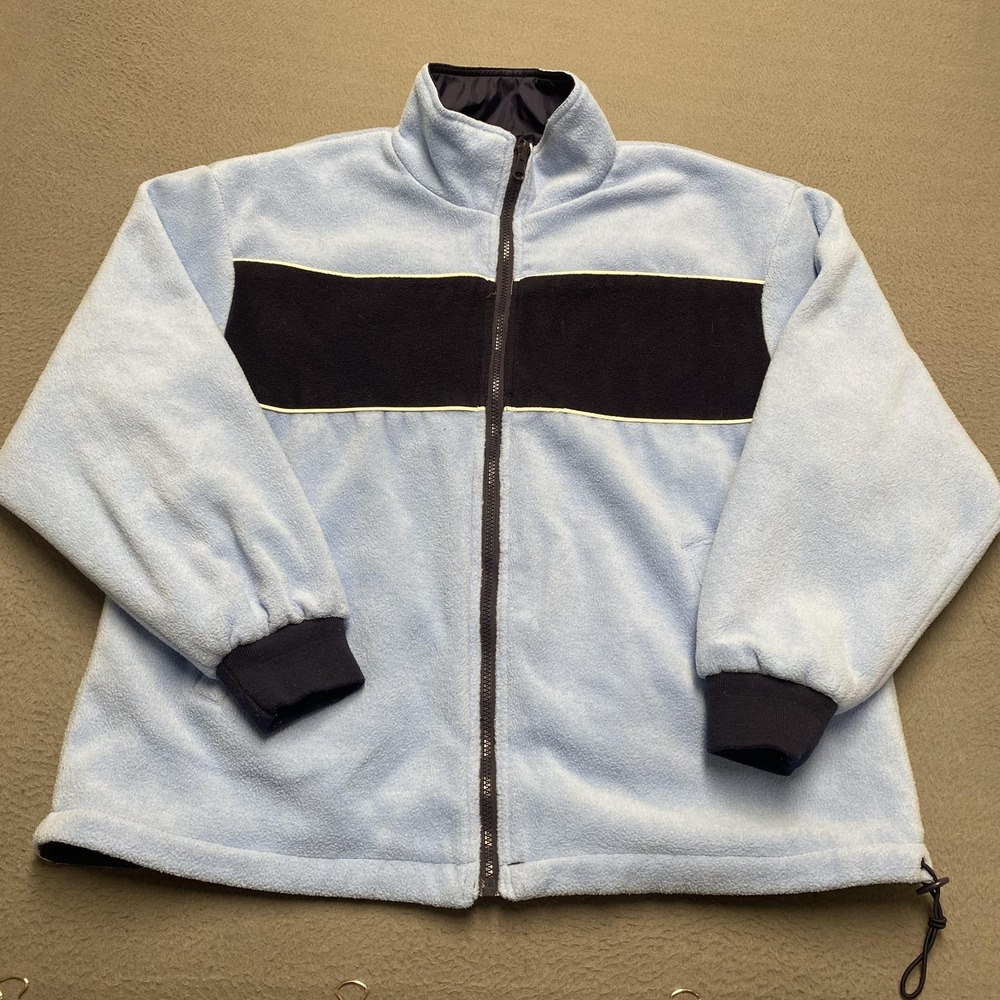 JLC Jacket‎ Mens Large Blue Full Zip Reversible Fleece Nylon Striped Windbreaker